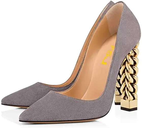 Женские туфли-лодочки с острым носком на высоком массивном каблуке размеры 4-15 |