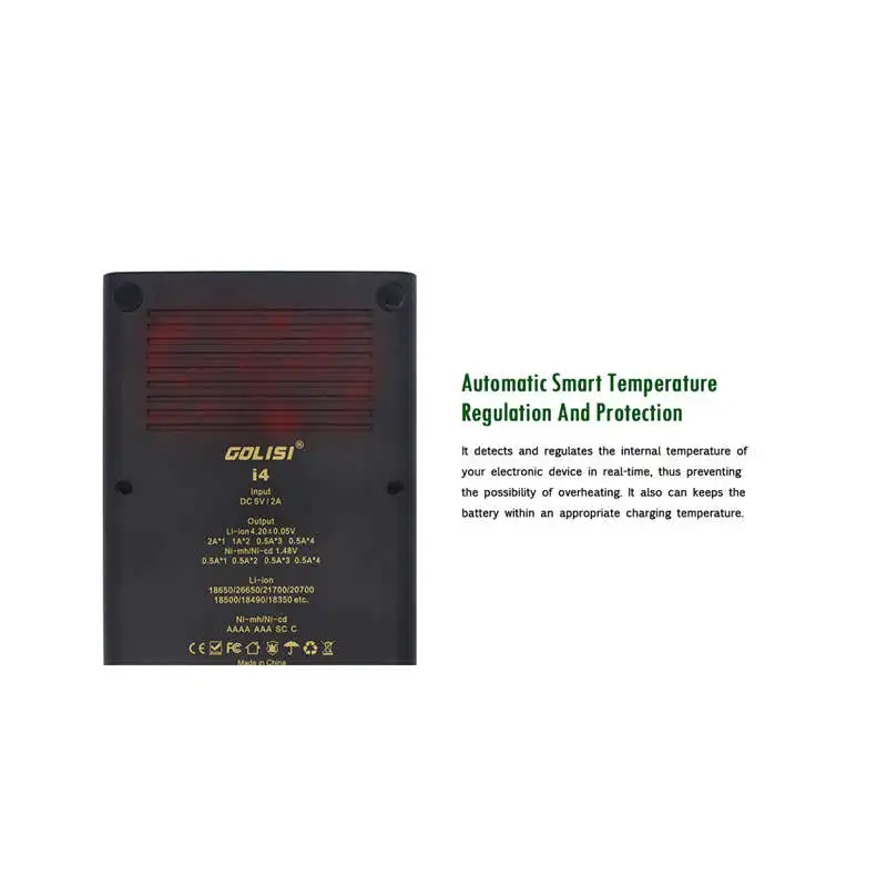 Golisi I4 2.0A Intelligent Lcd Charger Fast Battery For Li-Ion 18650 26650 20700 Aa Aaa Rechargeable | Электроника