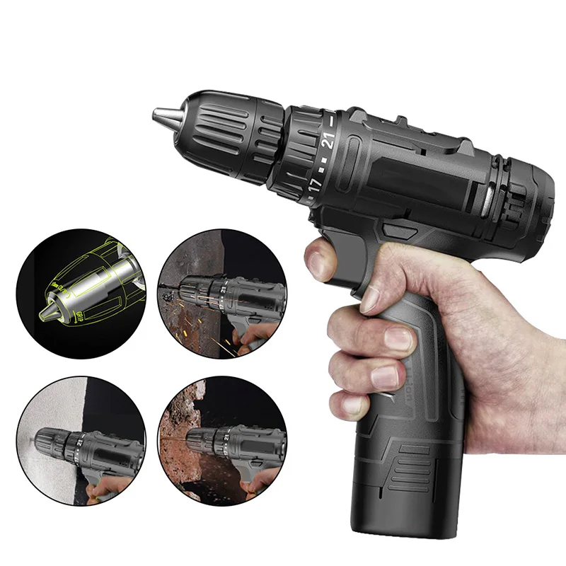 Аккумуляторная дрель шуруповерт с литий ионным аккумулятором 12 В|Электрические