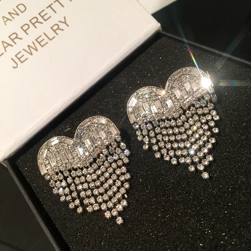 

Drop Earrings For Women Solid 925 Silver Needles Heart Long Metal Tassel Party Earring Super Shining Fine Jewelry Drop Shipping