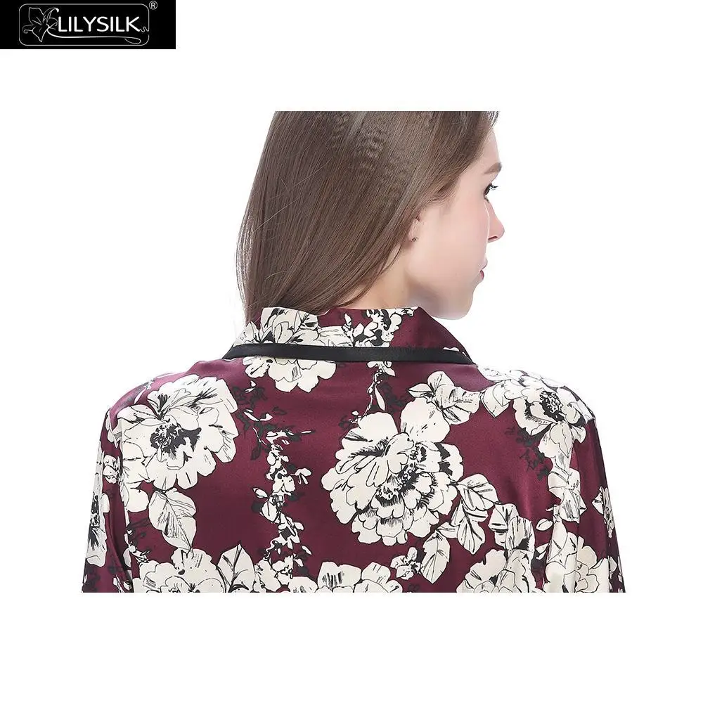 LilySilk шелковые пижамы с шортами с длинным рукавом рубашка набор женщин пижамы 19 Momme Домашняя одежда Распродажа