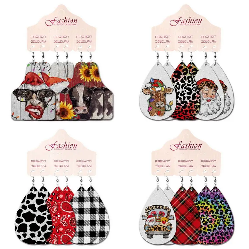 Женские серьги с леопардовым принтом из искусственной кожи в виде коровы на День