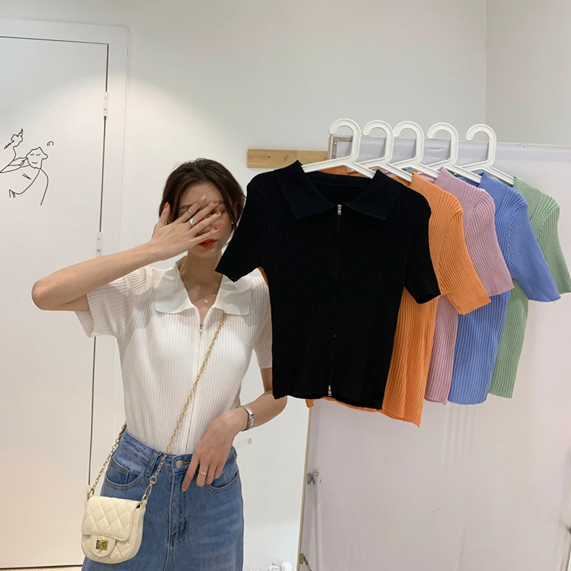 Дизайнерское тонкое двубортное пальто со вставками и молнией вязаный короткий