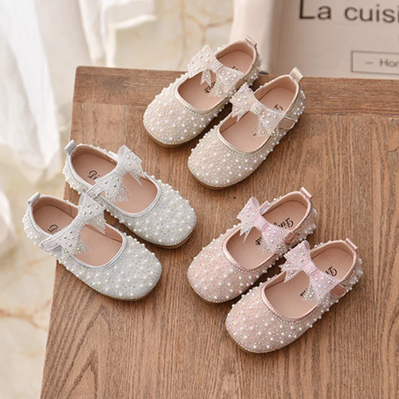 

Girls' shoes 2021 spring and Autumn New Korean fashion diamond little girl bow princess shoes student dance shoes