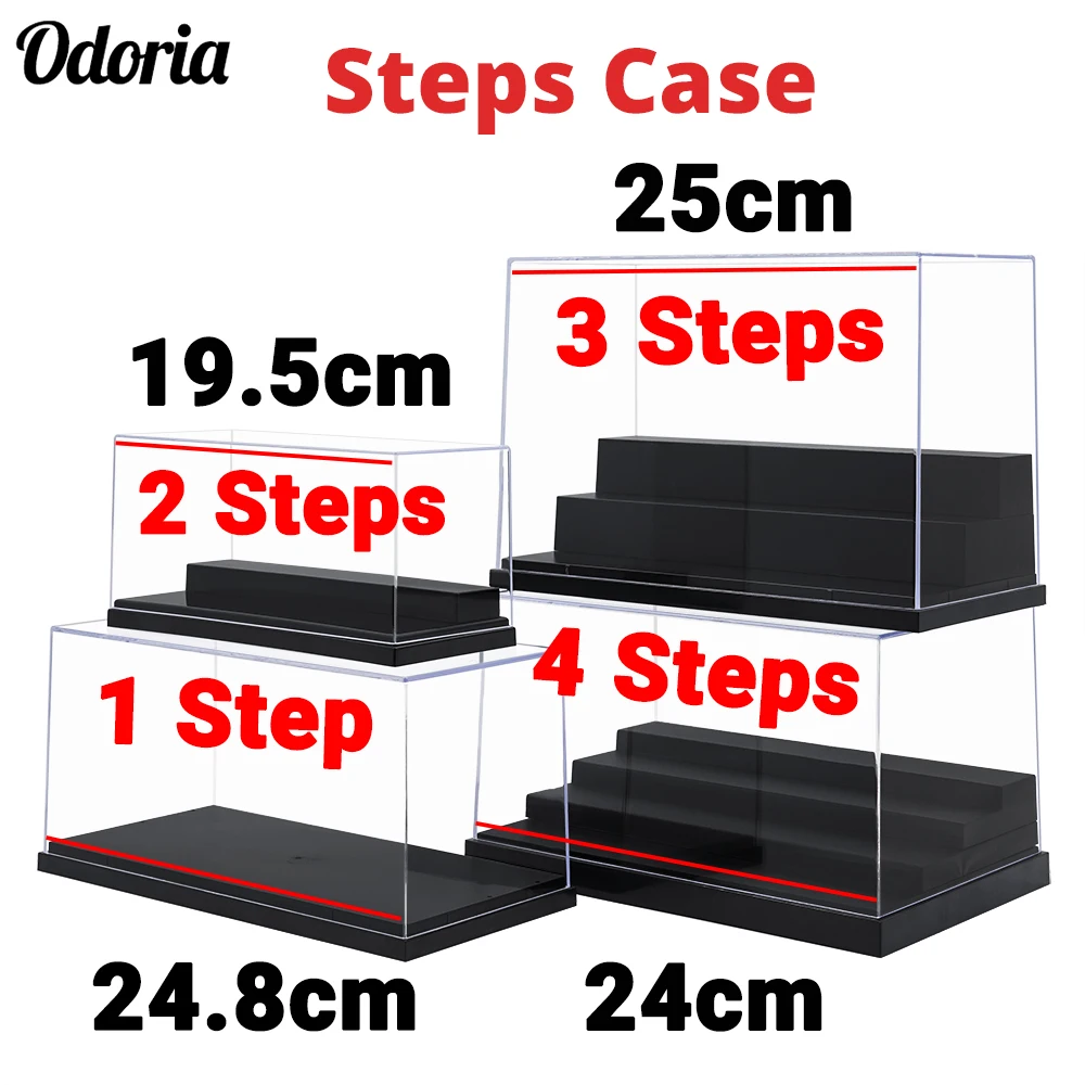 Odoria 1/2/3/4 Steps Acrylic Display Case Large Dustproof Clear Box Cabinet for 1/87 1/35 Action Figures Collectibles Model