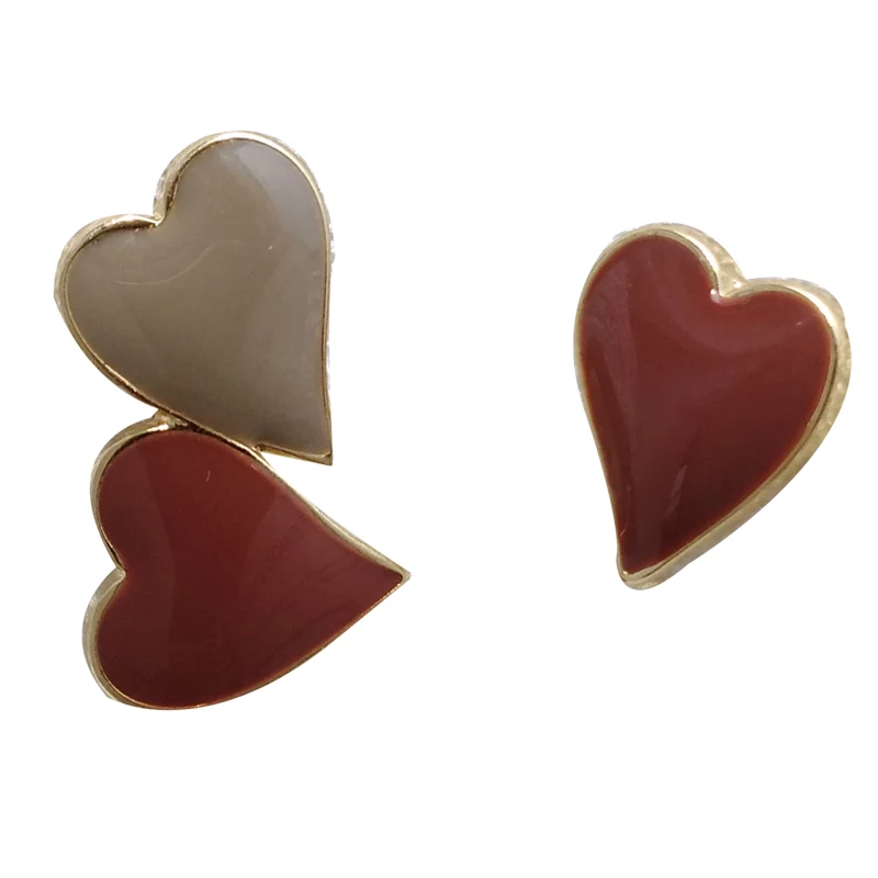 

S925 needle Asymmetrical Earrings Sweet Jewelry Honey Lovely Red Heart Stud Earrings Modern Jewelry For Girl Student Gifts