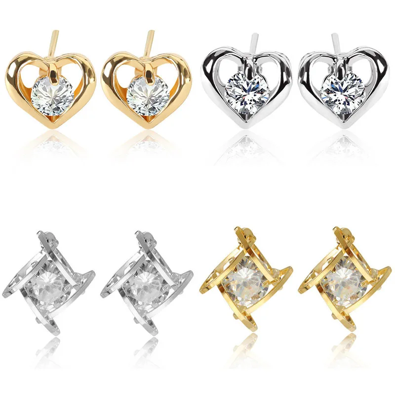 

Модные Простые мини-серьги с полым сердцем из циркония, Лидер продаж, Маленькие Геометрические серьги-гвоздики, украшения для ушей, подарки ...