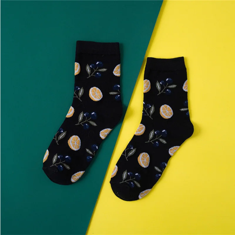 2 Korean Fresh Fruits Socks Lemon Avocado Pineapple Cherry Blueberry Orange Gardenias Banana Flamingos Plumerias - Цвет: 2