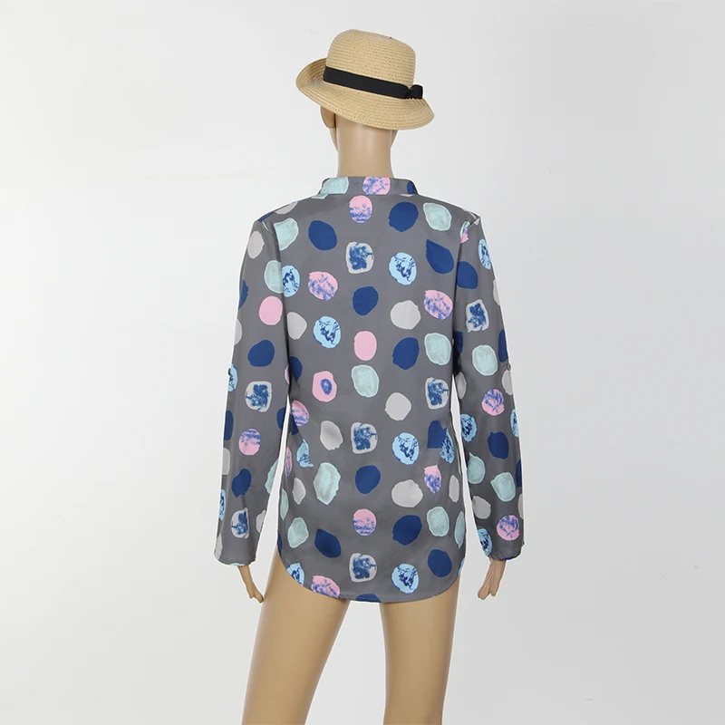 

2020 Casual Summer Dot Print Blouse Women V Neck Button Tops Blouses Long Sleeve Beachwear Kawaii Ladies Shirts Blusas WS6200V