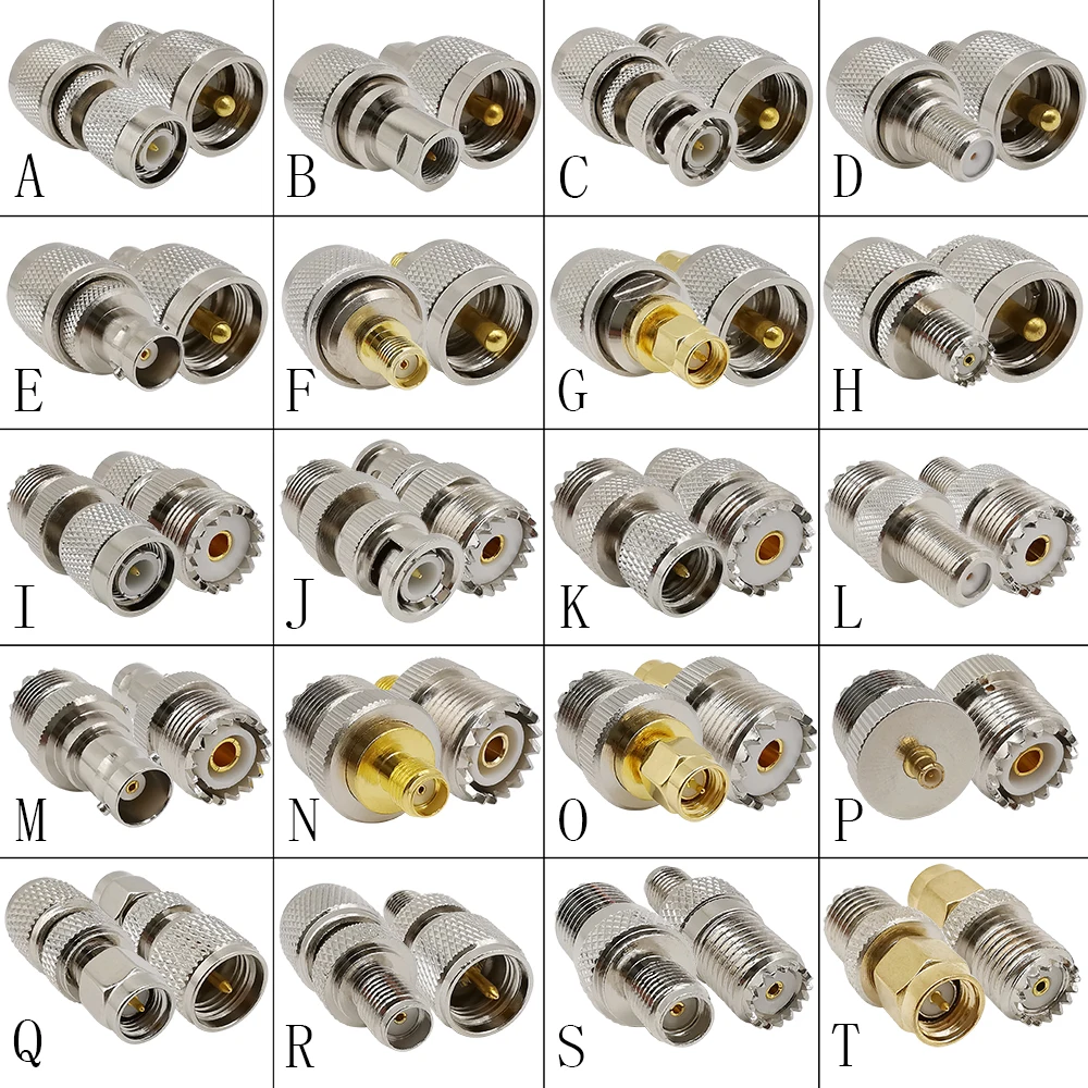 Прямой коаксиальный преобразователь с разъемами UHF RF и Male Female к F/ TNC/ BNC/ SMA/ MCX/ FME/ Mini