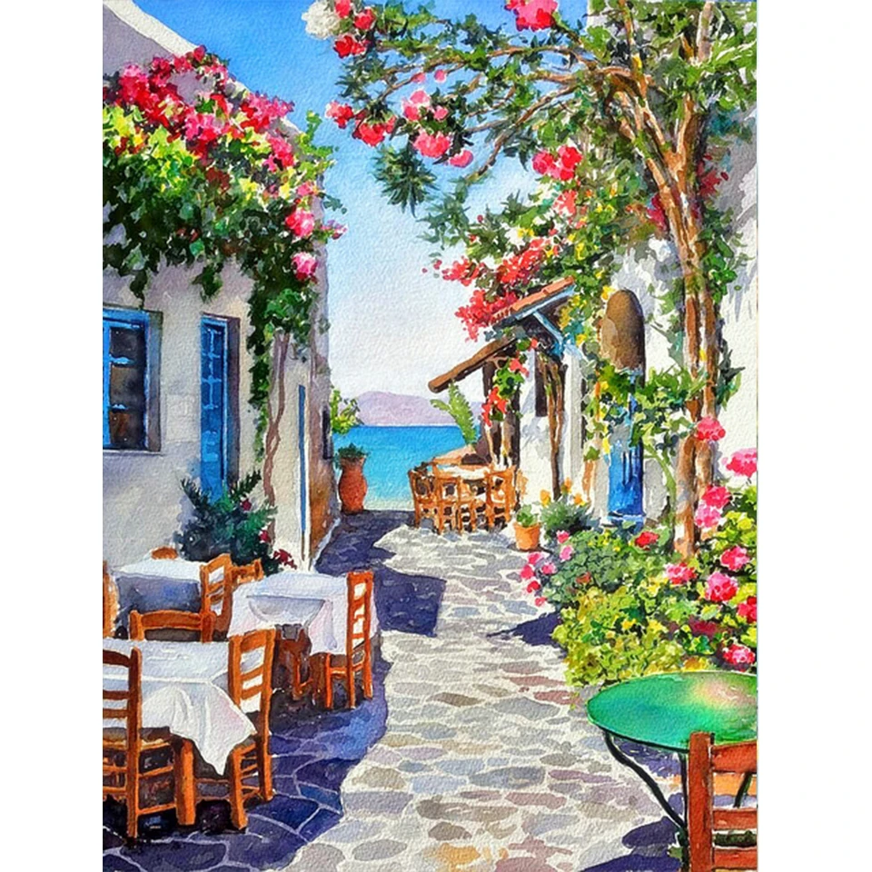 

Landscape Street Flower 11CT Cross-Stitch Kit DIY Embroidery Handiwork Handicraft Painting Knitting Design Promotions Stamped