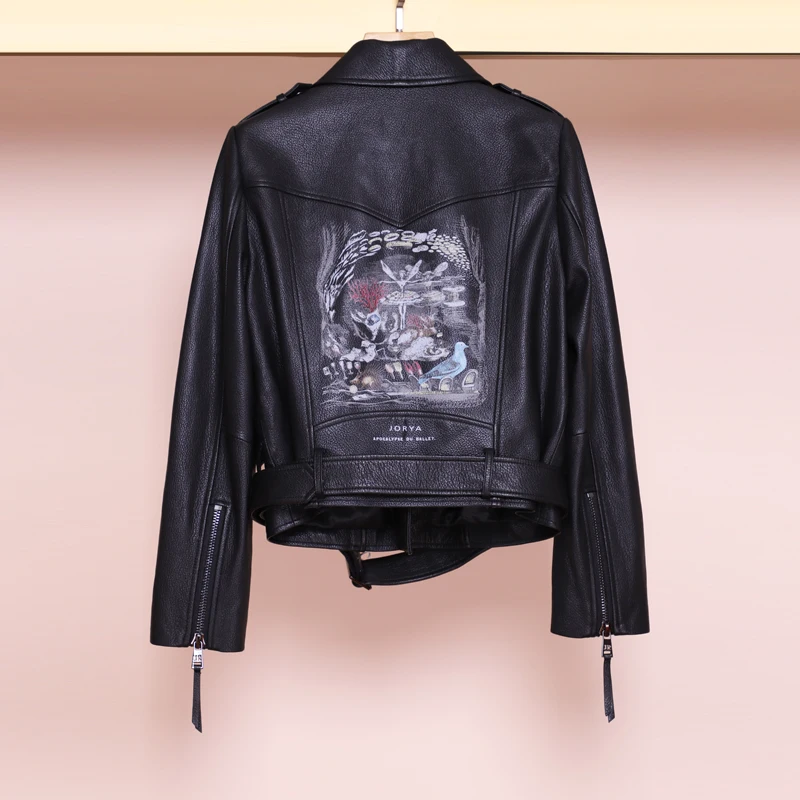 Женская кожаная куртка на молнии из искусственной кожи в стиле панк с граффити