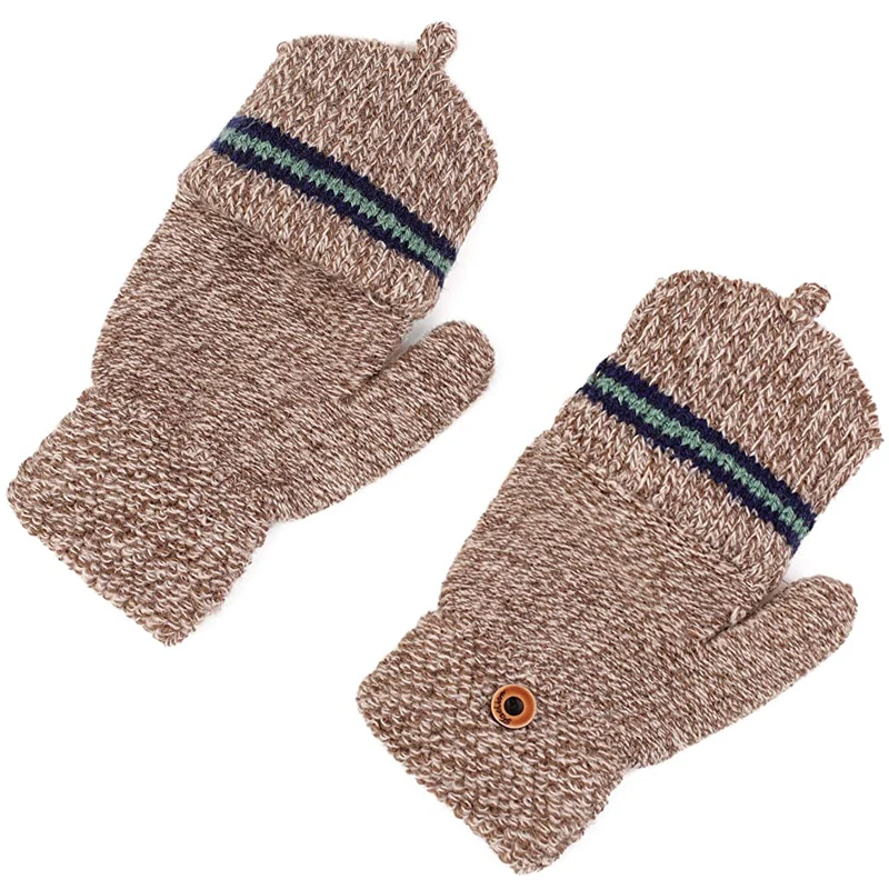 Перчатки-варежки Balleenshiny зимние теплые вязаные с откидным верхом - купить по