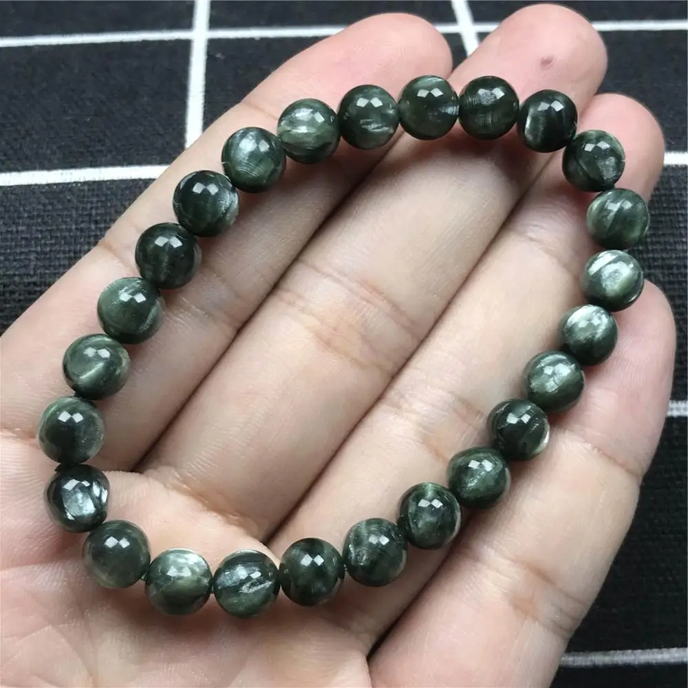 Топ 7 мм натуральный зеленый Серафинит браслет для женщин Женский юбилей