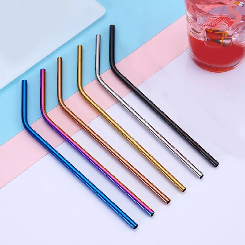 Многоразовая металлическая соломинка для питья 304 из нержавеющей стали с щеткой