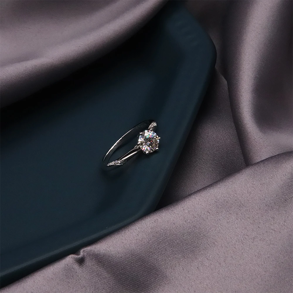 925 пробы Серебряное кольцо Moissanite круглое бриллиантовое тестовое положительное