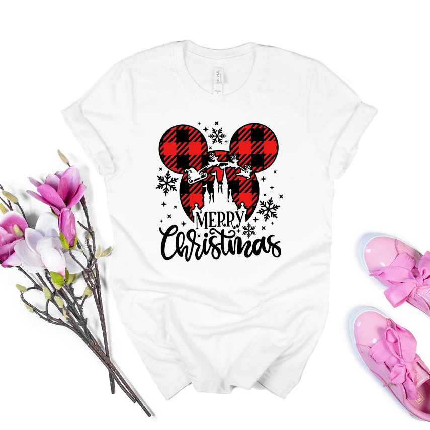 

2021 Милая рубашка с изображением Минни Маус, Рождественская футболка для вечеринки, милые женские футболки в стиле Харадзюку, праздничный по...