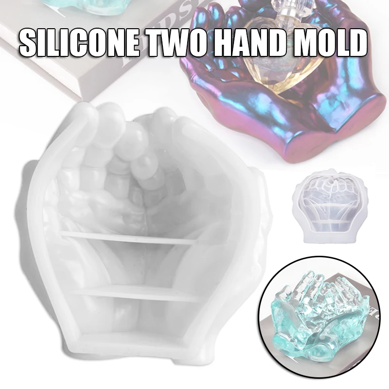 

Novelty Diy Ashtray Epoxy Crystal Resin Casting Die Two-hand Model Soft Silicone Stencil Creative Storage Holder Template
