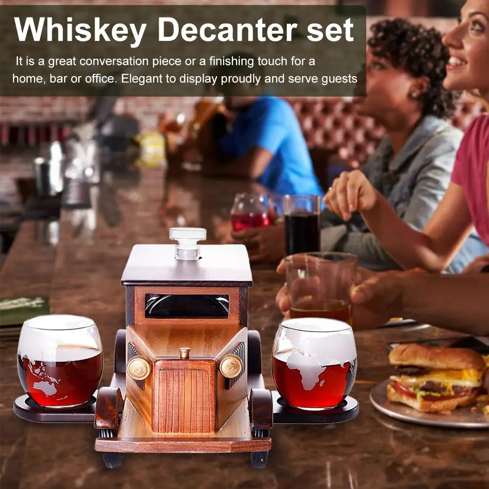 

Classic Car Styling Whiskey Wine Set 750ML Creative Glass Decanter With Two Glasses Home Party Decoration Drinking Utensils