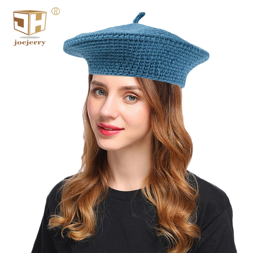 Вязаный берет синяя черная шапочка вязаная шапки шапочки ручной работы для