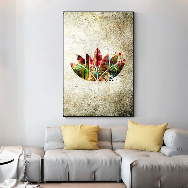 Плакат в ретро стиле с Буддой цветами лотоса Картина на холсте абстрактный