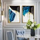 Абстрактная Скандинавская синяя Золотая холщовая картина, рамка, геометрические декоративные рамки, настенные картины для спальни, гостиной
