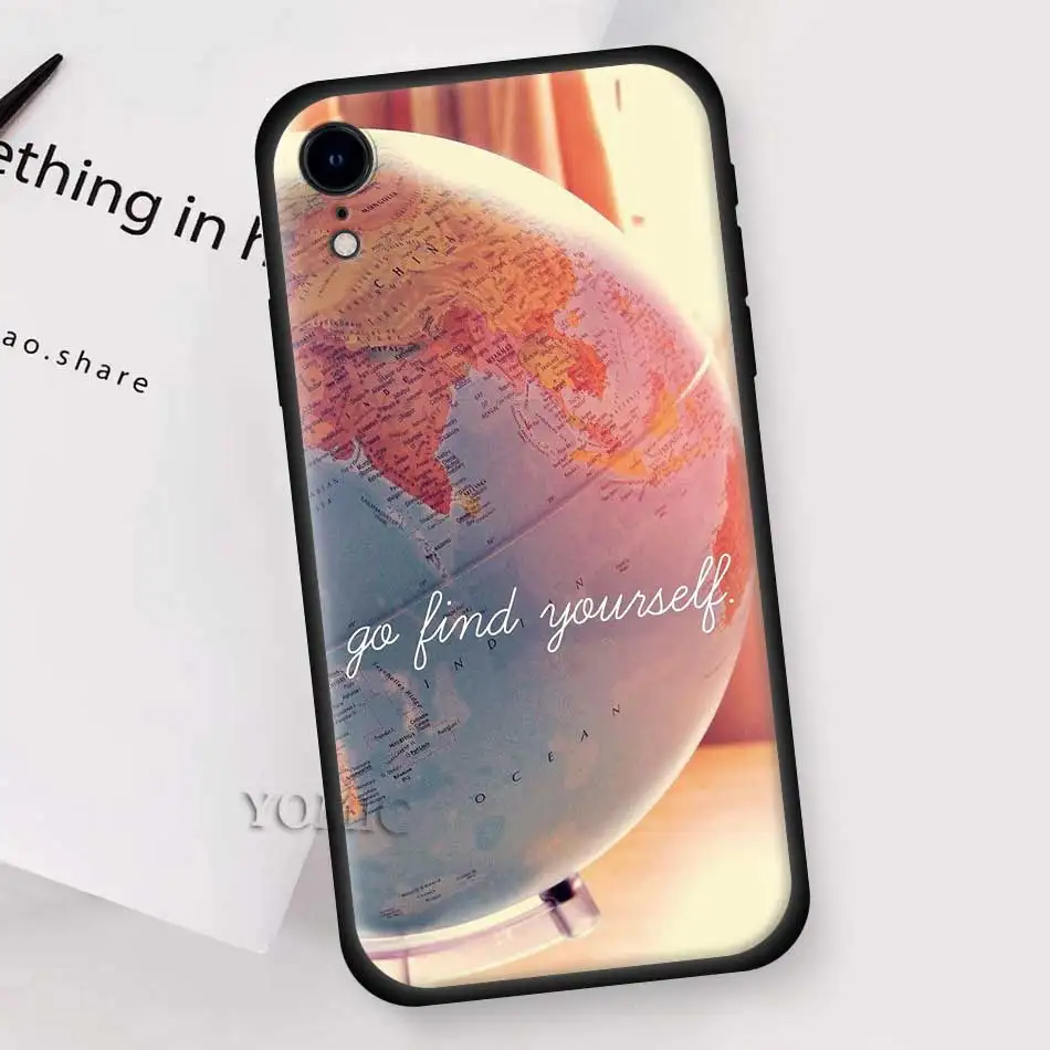 Soft Cases for Apple iPhone 12 Mini 11 Pro 7 8 XR X XS MAX Black Phone Bag For 6 6S Plus 5 5S SE 2020 Tpu Cover World Map Travel
