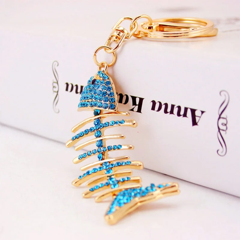 

Korean Version Of Creative Set Stone Crystal Fishbone Key Chain Women Bag Accessories Keychain Metal Pendant Small Keyring Gift