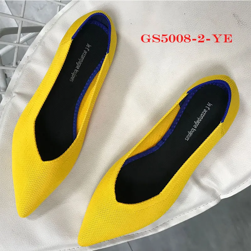 5008-2-YE Flats Genshuo/Женская обувь на плоской подошве; Zapatos de Mujer; женские балетки на плоской подошве; слипоны с острым носком; женская повседневная обувь; мягкие лоферы - Цвет: 5008-2-YE Flats