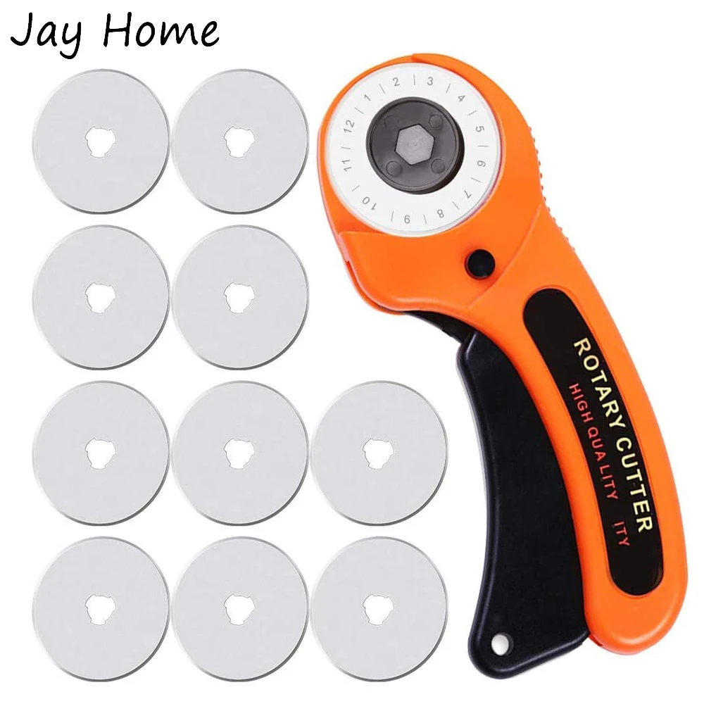 Professional 45mm Rotary Cutter with Ergonomic Soft Handle Rotary Roller Cutter with 5pcs Blades for Cutting Quilting Fabric