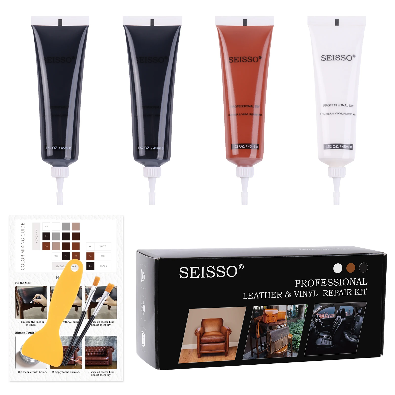 

45ml Leather Repair Gel Colorful Car Repair Scratches Cracks Furniture Filling Repair Kit Repair Paste for Sofa, Seat Cushion