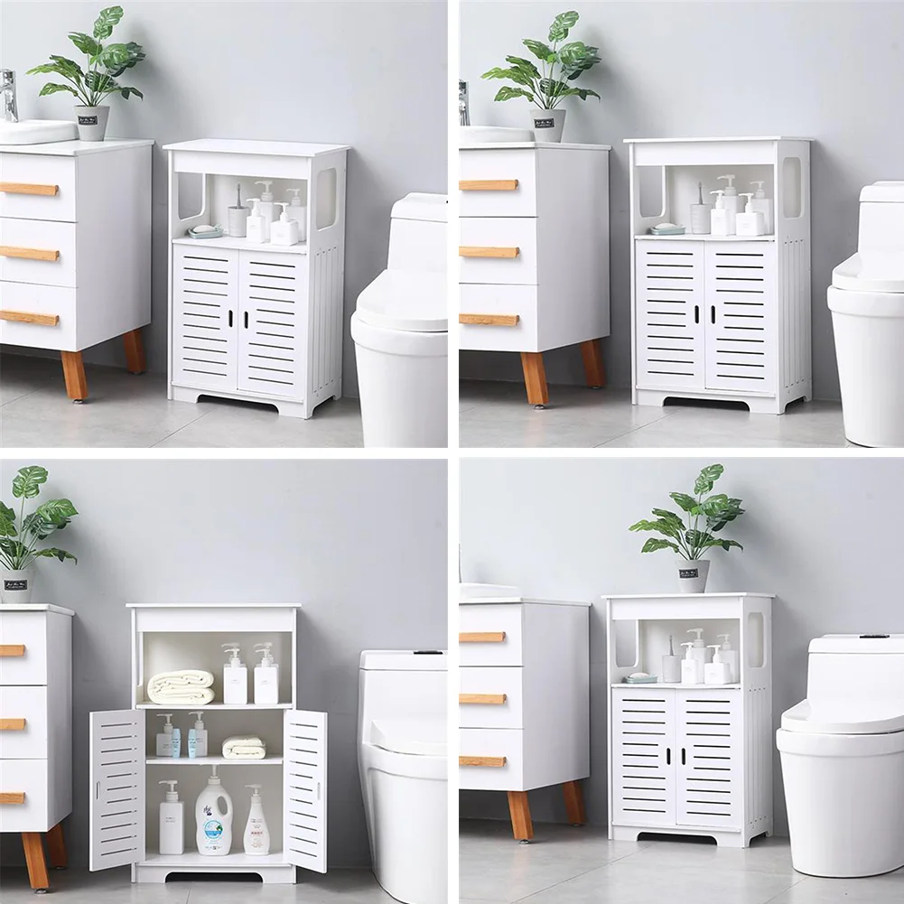 

Double Door Double Compartment 80 High Storage Cabinet Pvc Bathroom Cabinet US Warehouse