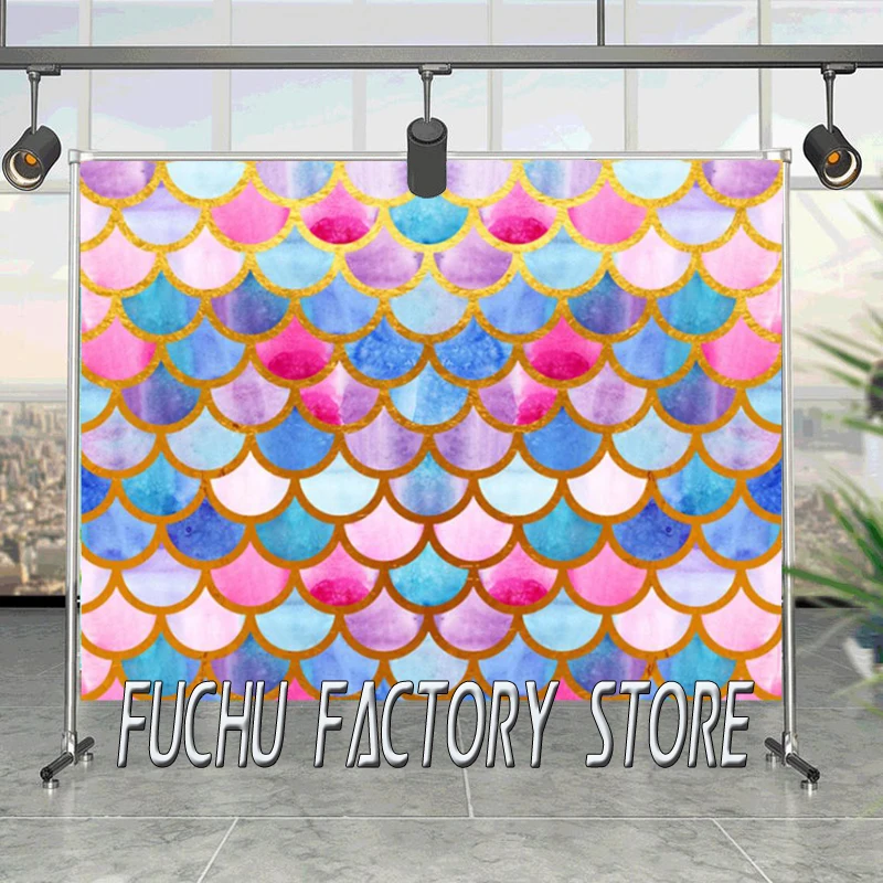 

New Abstract Painting Mermaid Studio Photography Background Cloth Girl's Birthday Party 3D Children's Photo Digital Backdrop