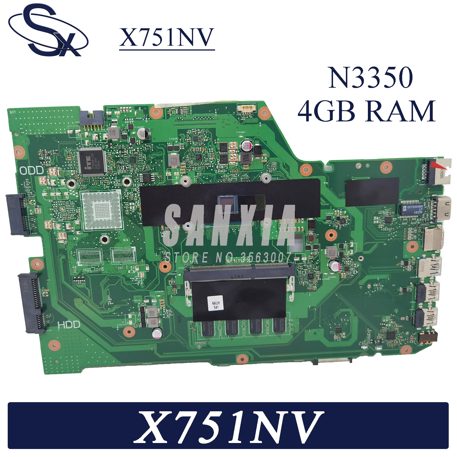 KEFU X751NV Laptop motherboard for ASUS X751NA X751NC X751N original mainboard 4GB-RAM Pentium N3350  100% test ok