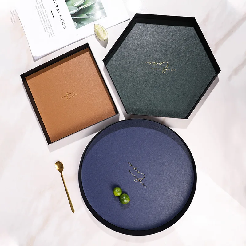 

Iron Leather Tray Round Hexagon Square Household Storage Tray Food Fruit Jewelry Cosmetics Plate Dish Tableware Ornament ZH329