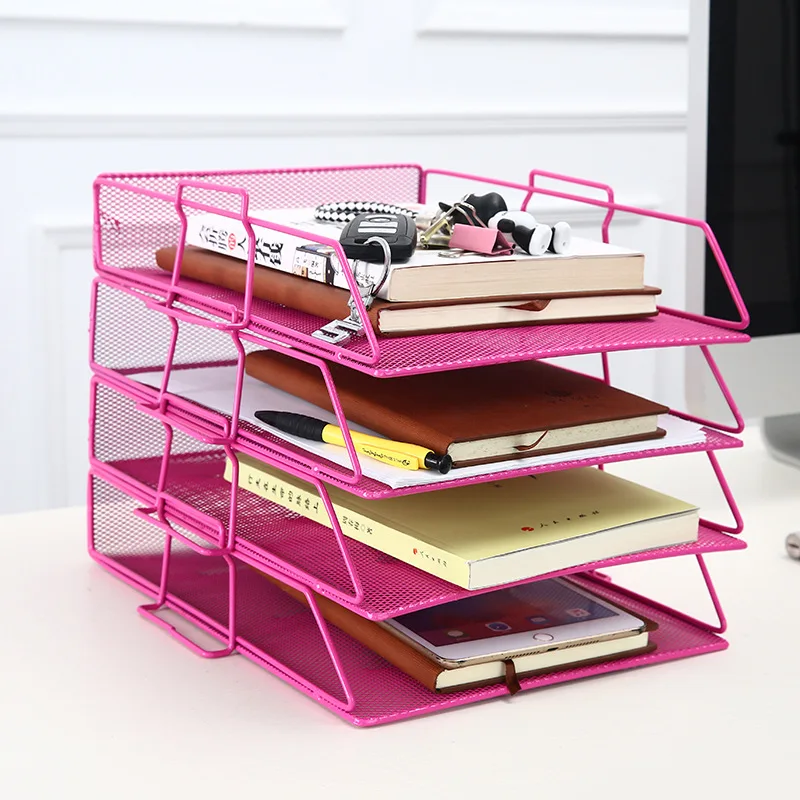 

Office Supplies 2 Layers Metal Storage Rack Document Shelf Mesh File Basket A4 Paper Holder Box Study Room Desktop Organizer
