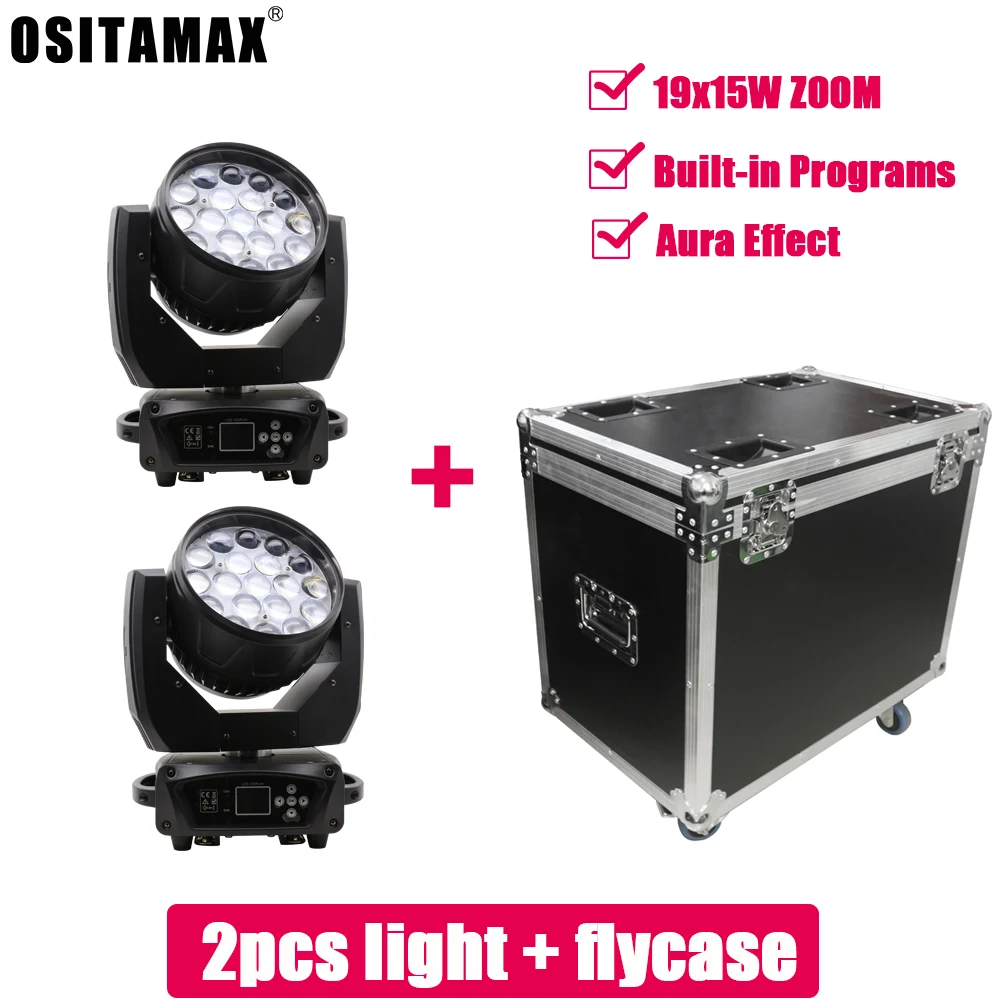 Flycase Lyre LED Zoom движущаяся головка 19x15 Вт Луч мытье света RGBW 4 в 1 5 60 градусов цветное