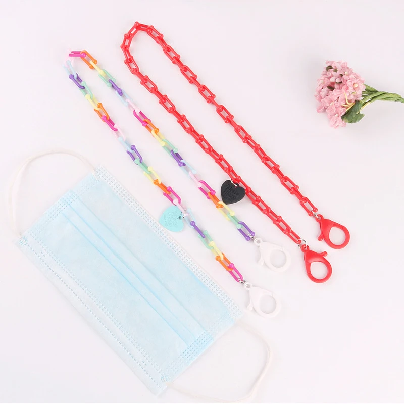 

60 CM Acrylic Heart Sunglasses Chain Women Anti Slip Reading Eyewears Ribbon Clip Mask Holder Neck Strap Lanyard Dropshipping