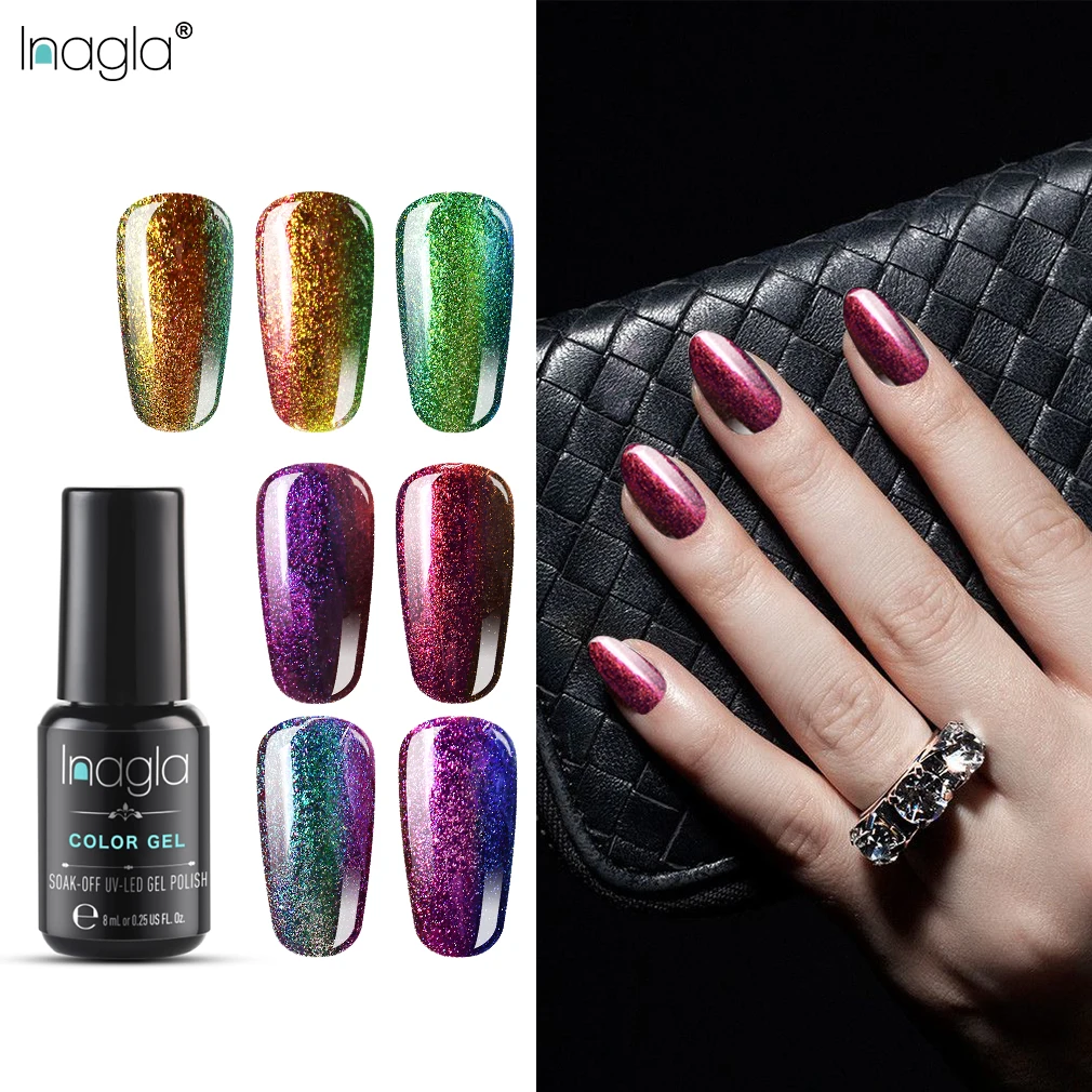 

Inagla Chameleon Holographic Gel Polish Starry Sparkle Glitter Soak Off UV Gel Varnish Enamel Purple Blue Nail Art Gel Lacquer
