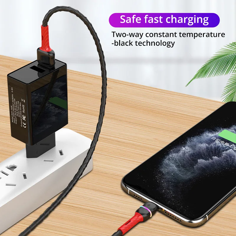 Кабель FONKEN USB Type C цветной с подсветкой кабель Micro 3A для быстрой зарядки телефона