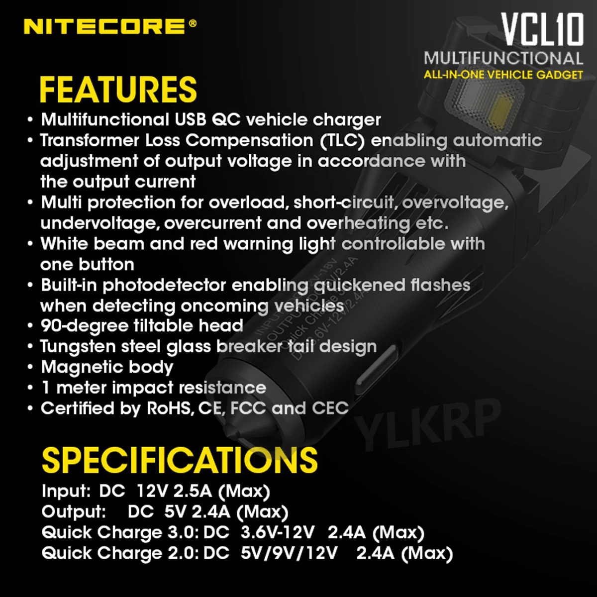 Многофункциональный Универсальный Автомобильный Гаджет Nitecore vcl10 с поддержкой QC 3