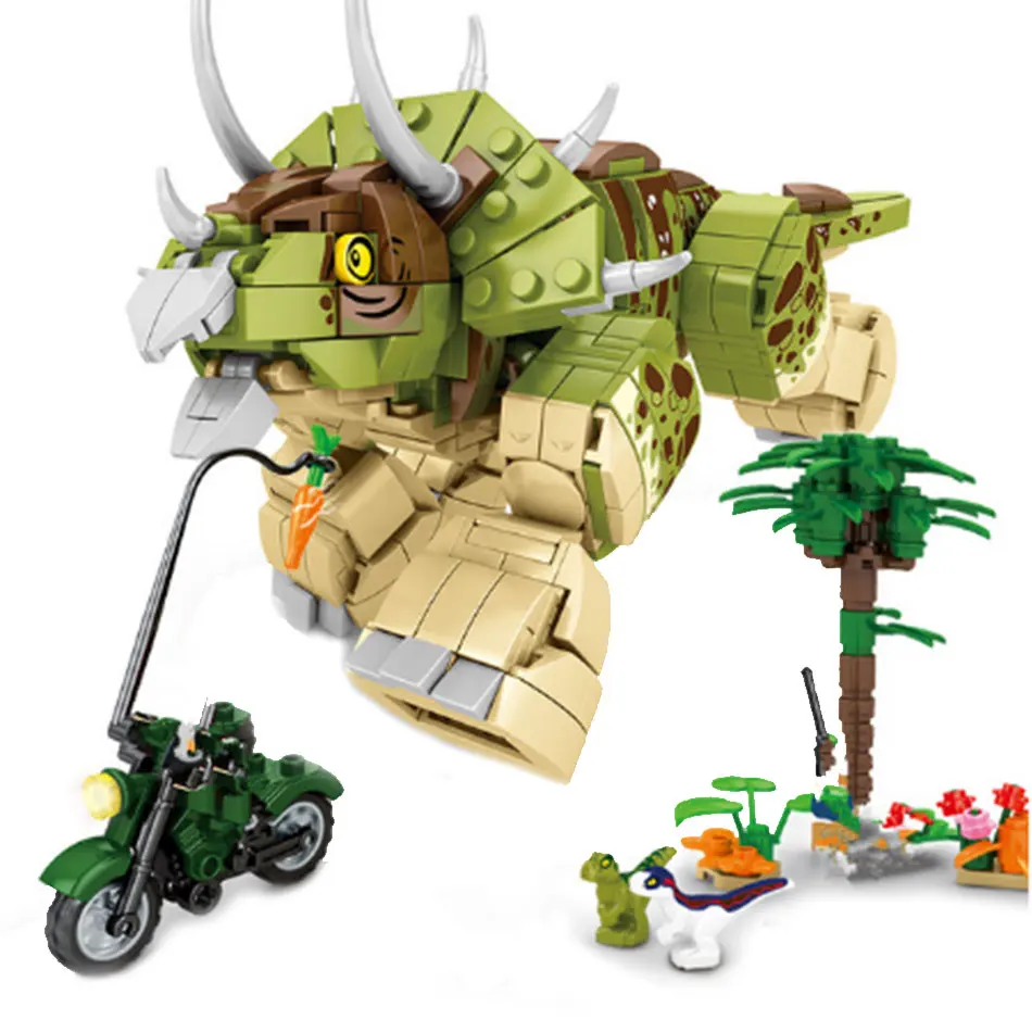

735PCS Jurassic Triceratops with motorcycle Building Blocks Dinosaur Park World Figures Bricks Educational Toys For Children