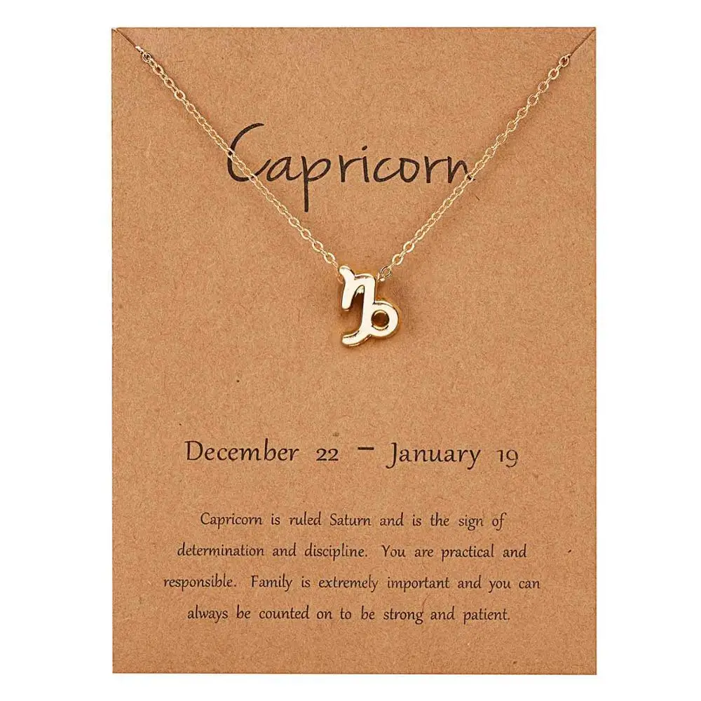 Capricorn-gold Belleper 12 Созвездие Знак зодиака ожерелье для женщин серебряные ювелирные изделия Leo Libra Aries кулон ожерелье Астрология - Окраска металла: Capricorn-gold