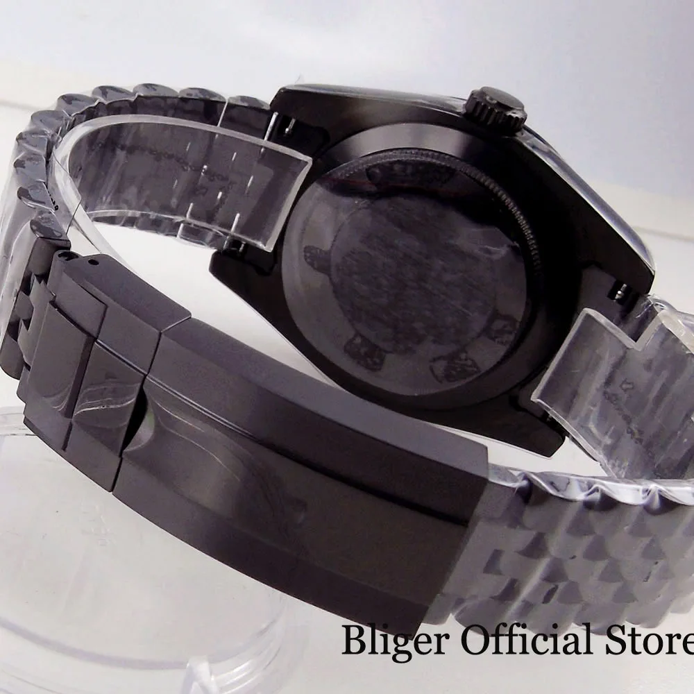 

BLIGER Black PVD Plated Polished 39mm Automatic Watch Case fit NH35A NH36A MIYOTA 8215 Mingzhu Jubilee Band Flat Sapphire Glass