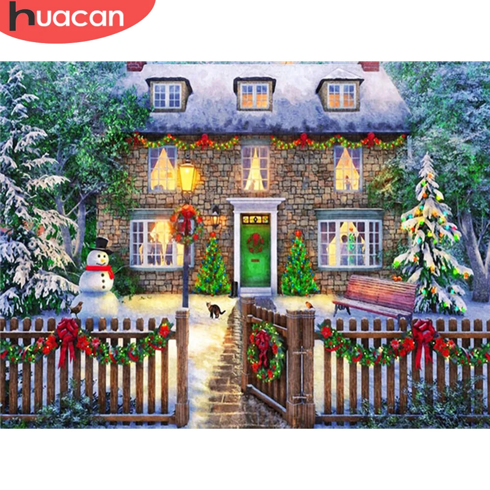 

HUACAN бриллиантовый рисунок рождество дом полная дрель квадратная Алмазная вышивка пейзаж мозаика вышивка крестиком ручной работы подарок