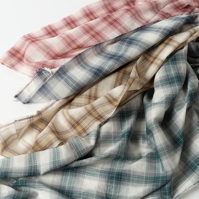 

144cmx50cm thin shirt skirt transparent soft cotton fabric in summer checker cloth yarn dyed plaid fabric