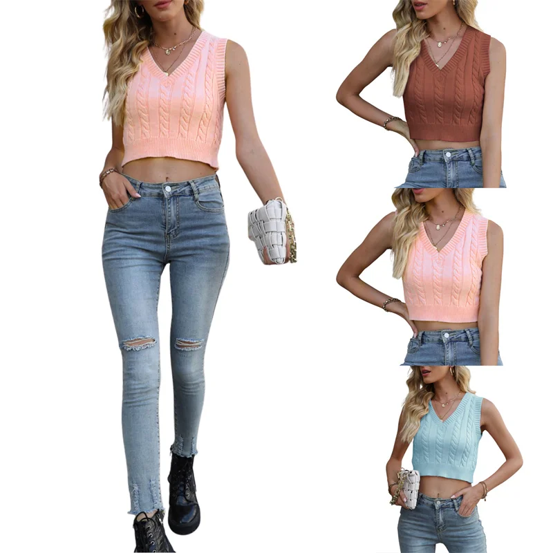 Женская мода трикотажная кофточка Женские однотонные Цвет Джемпер с треугольным