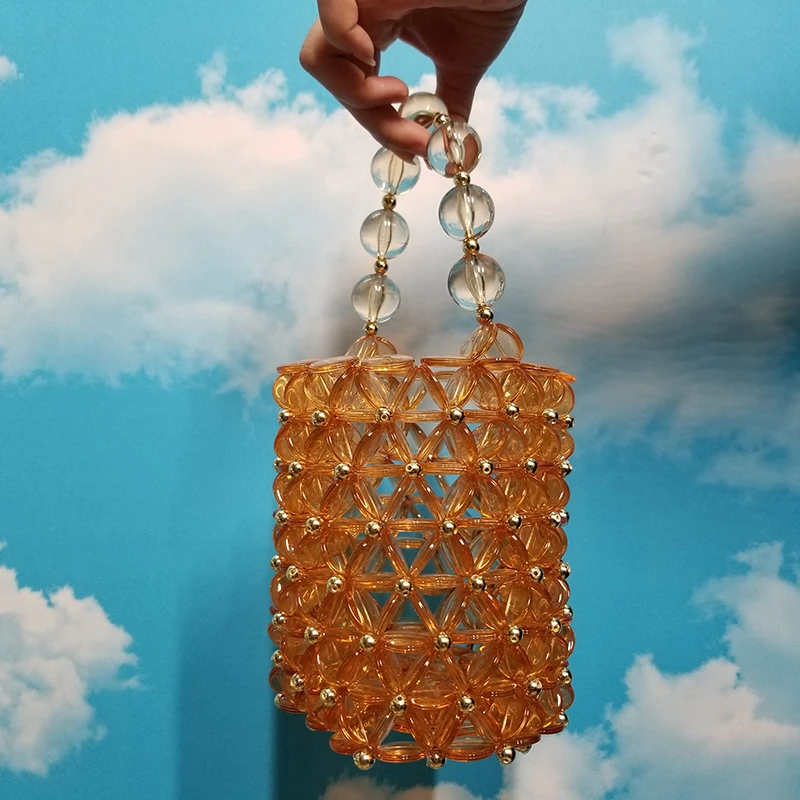 

Handmade Bead Bag Pearl Bucket Women's Bag Designer Bags Famous Brand Women Bags 2018