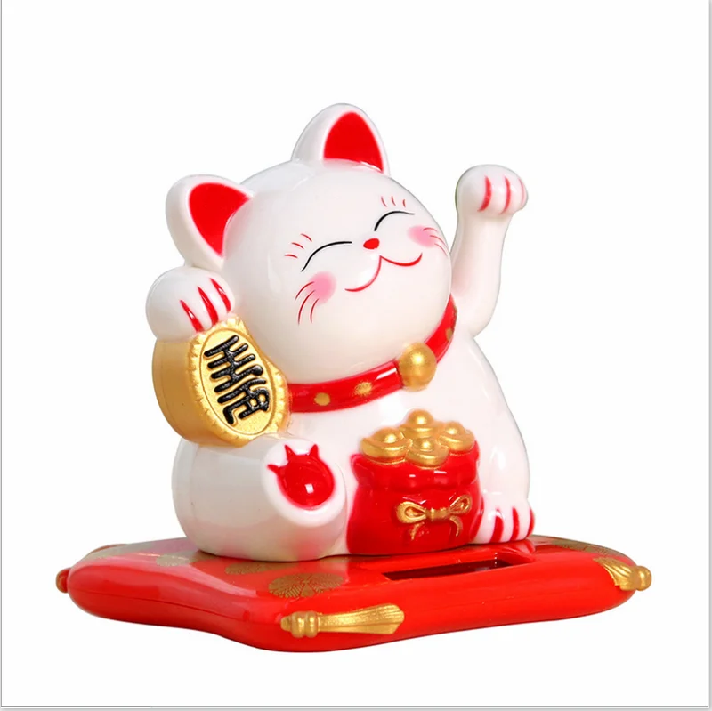 Fashion Gold White Solar Powered Maneki Neko Welcoming Fortune Cat Lucky For Home Car Hotel Restaurant Decor Craft | Дом и сад