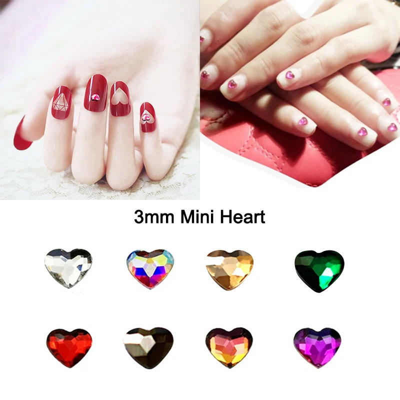 

Mini 3mm Heart Nail Art Decoration Rhinestone Flat Bottom Crystal Glass Kawaii 3D Fingernail DIY Accessories
